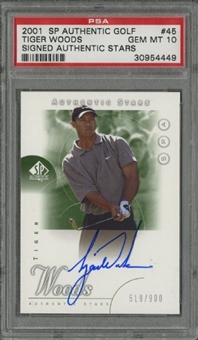 2001 SP Authentic #45 Tiger Woods Signed Rookie Card - PSA GEM MT 10